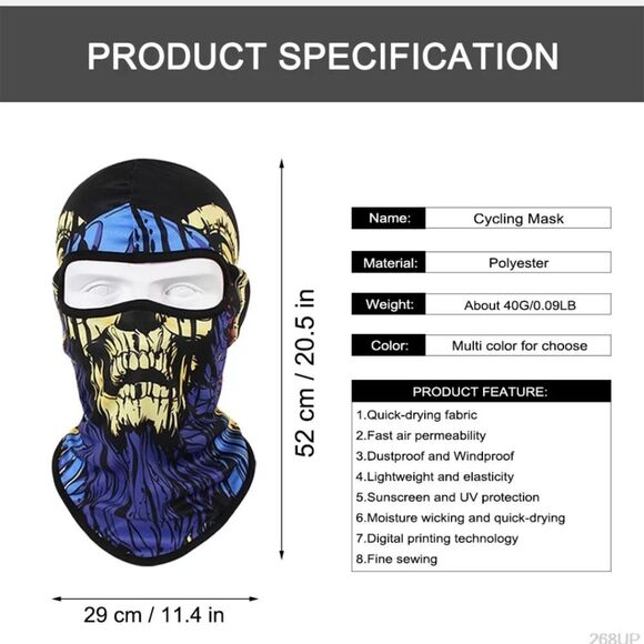 Tactical Skull Ghost Printed Full Face Mask Balaclava Halloween Ski Motorcycle - Picture 6 of 6